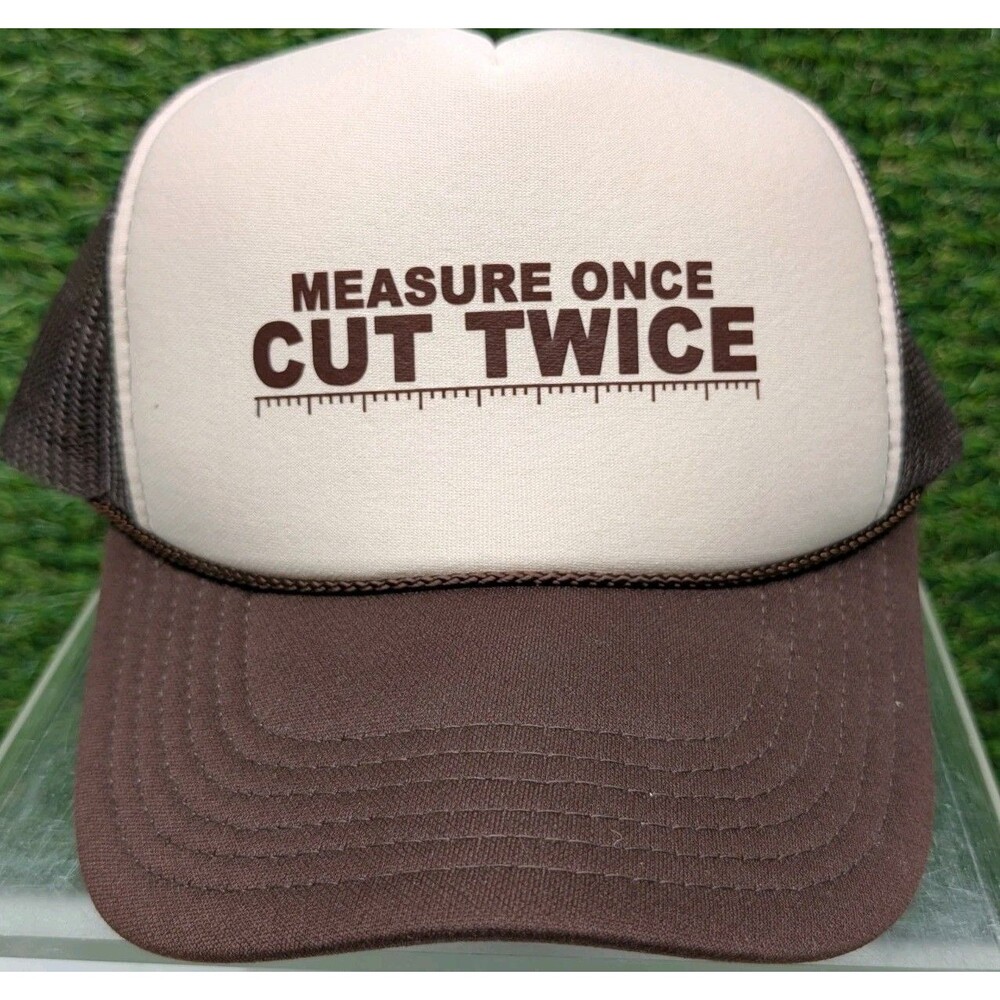 Vintage Trucker Mesh Snapback Cap Hat Otto Brown Measure Once Twice Cut